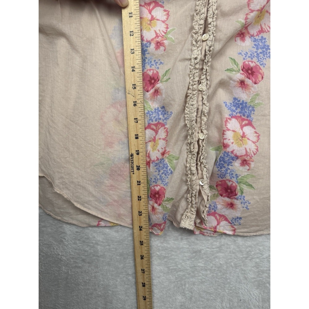 Free People Floral Embroidered Blouse Coastal Boho Cottagecore Peasant Top Lg - Picture 9 of 9
